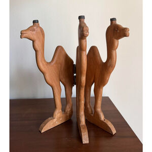 Wooden Book Ends Adjustable Hand Carved Camels On Ends Made In India